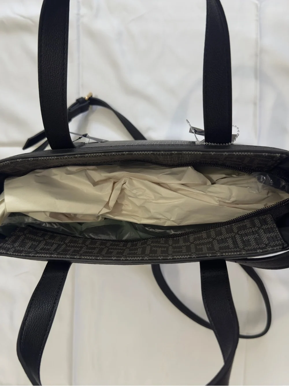 Tommy Hilfiger Black and Gray Monogram Tote with Center Stripe